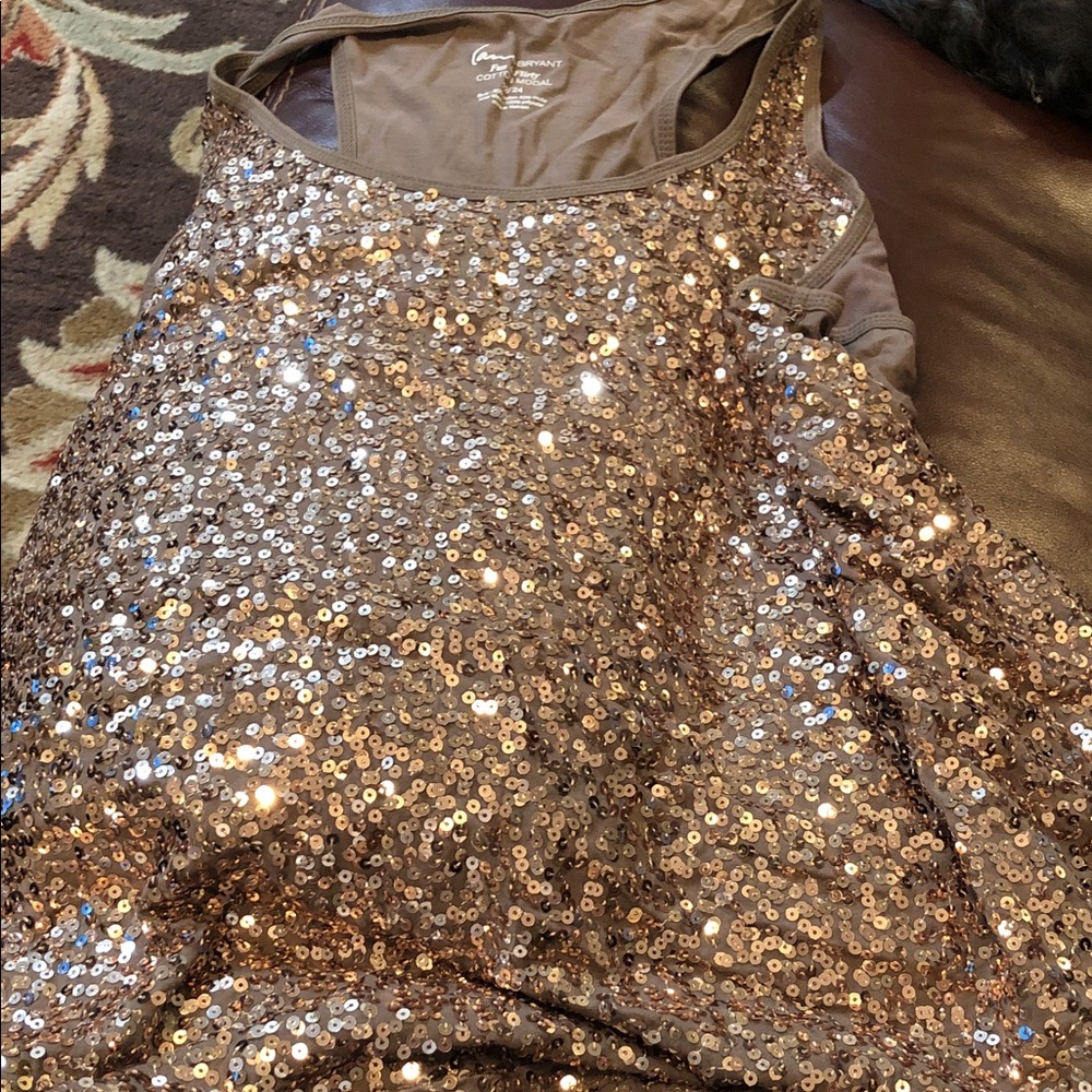 Sequin flowy Tank with racing back Champagne Brown